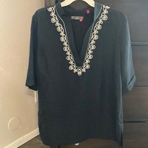 Linen black womens blouse